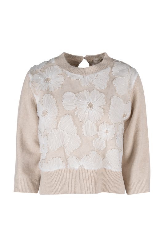 Floral Applique 3/4 Sleeve Sweater