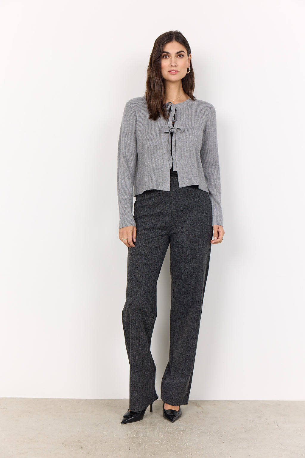 Kanita Ribbed Tie Front Cardigan
