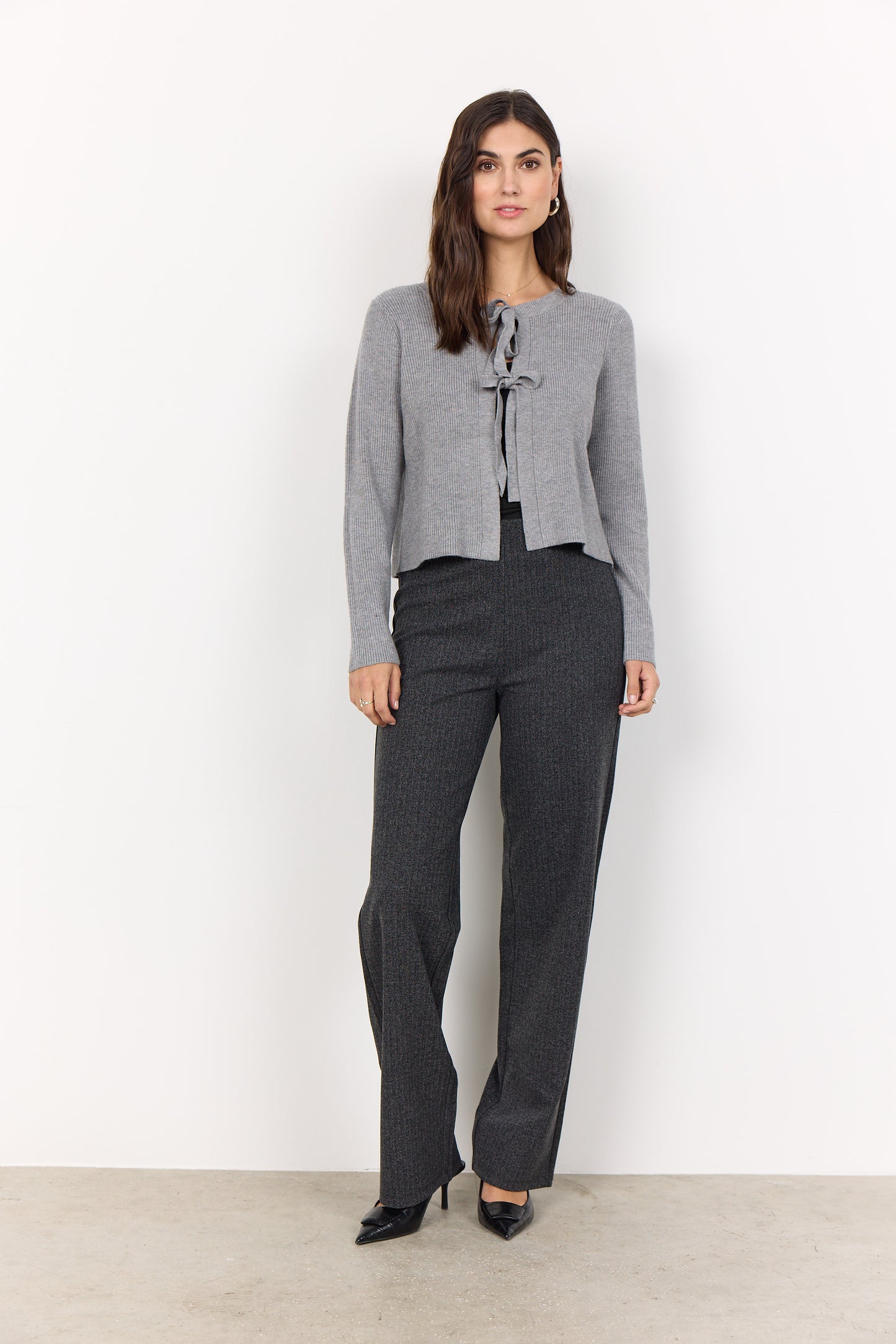 Kanita Ribbed Tie Front Cardigan