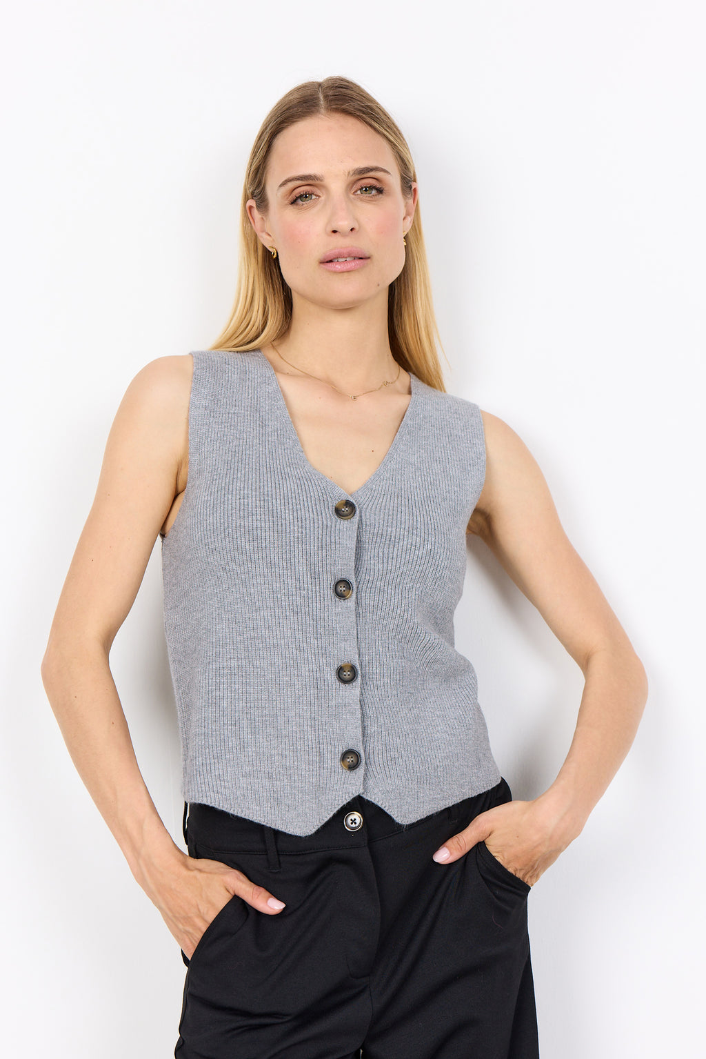 Kanita Ribbed Button Up Knit Vest