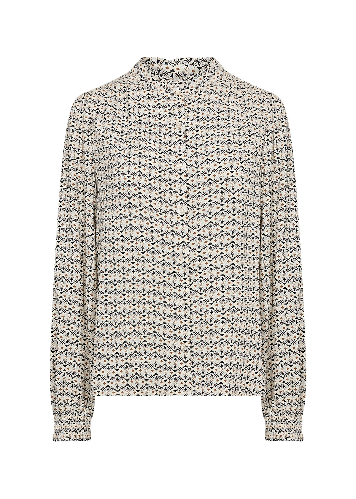 Bellua Mandarin Collar Geo Print Blouse