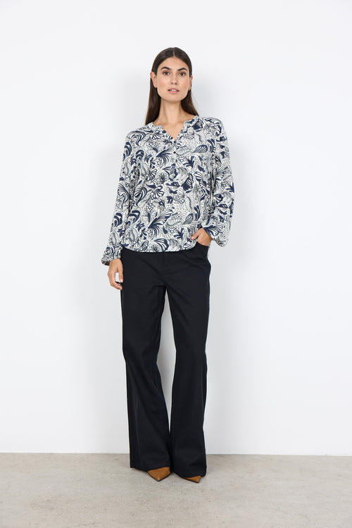 Bayan V-Neck Botanical Print Blouse