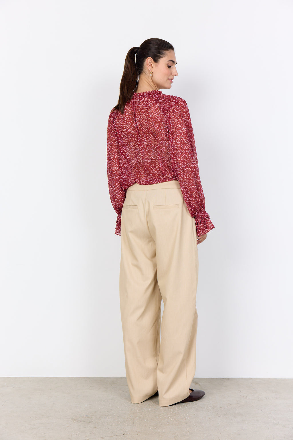 Bebbie Frill Button-Down Leaf Blouse