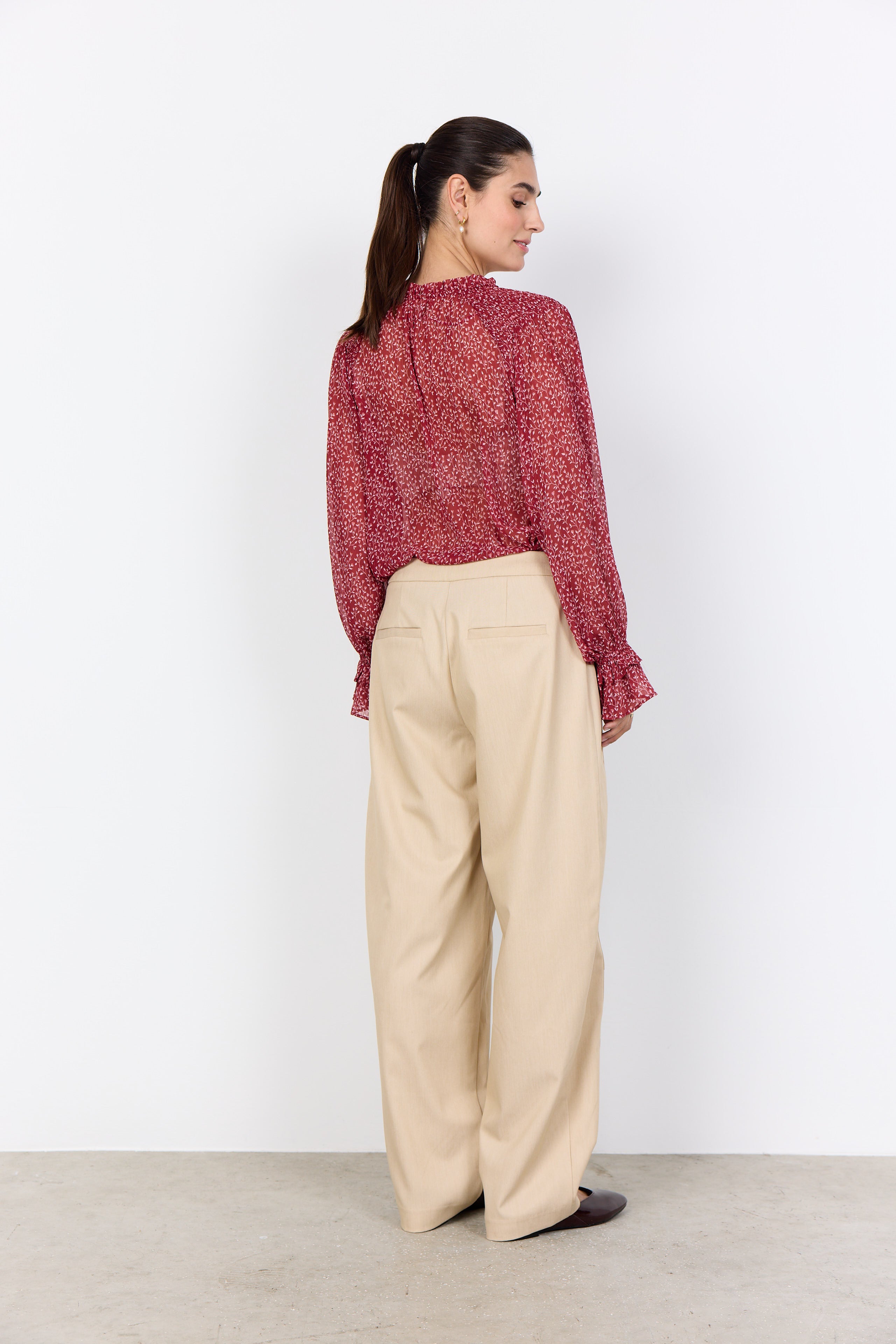 Bebbie Frill Button-Down Leaf Blouse