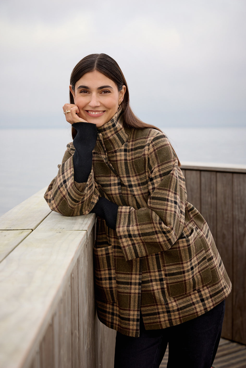 Gerlinde Funnel Neck Plaid Jacket