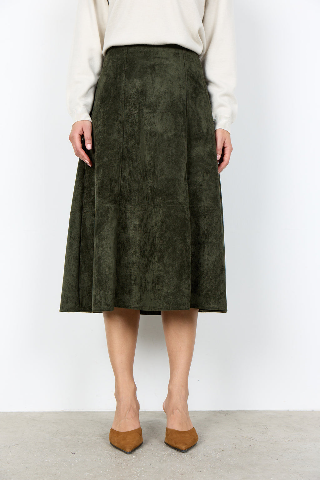 Hajira Faux Suede A-Line Below-the-Knee Skirt