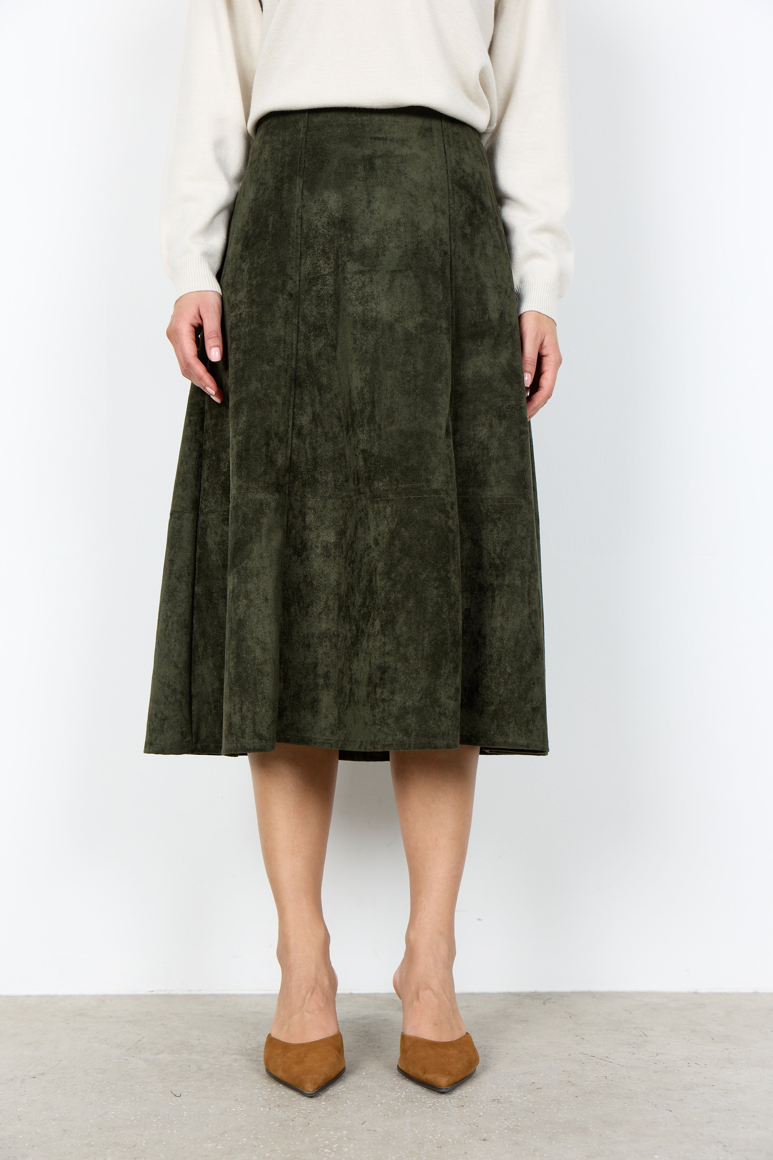 Hajira Faux Suede A-Line Below-the-Knee Skirt