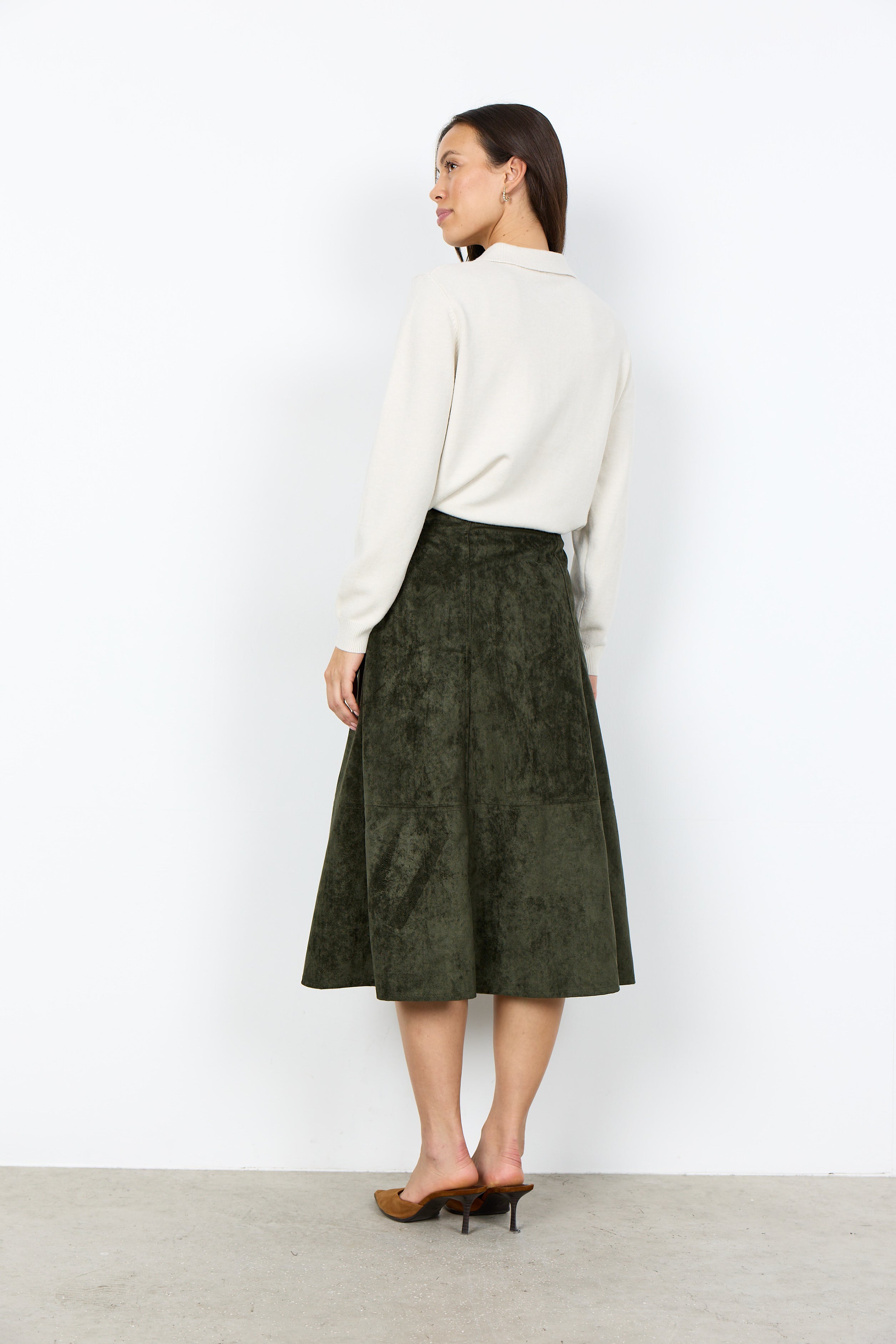 Hajira Faux Suede A-Line Below-the-Knee Skirt
