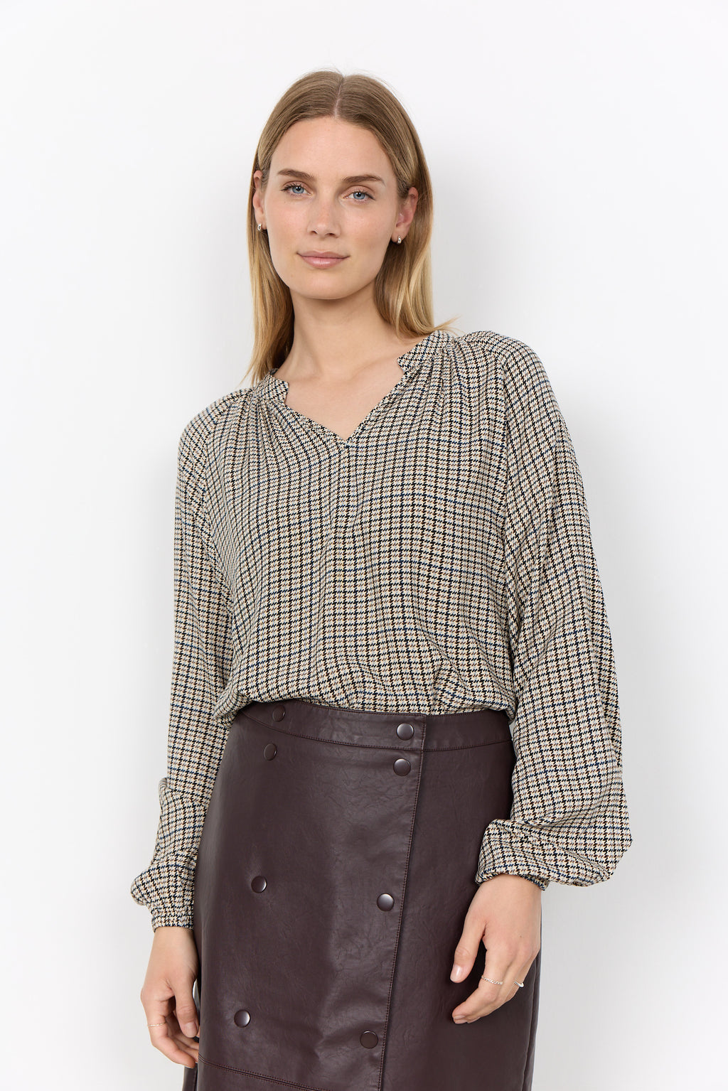 Halia V-Neck Checked Print Blouse