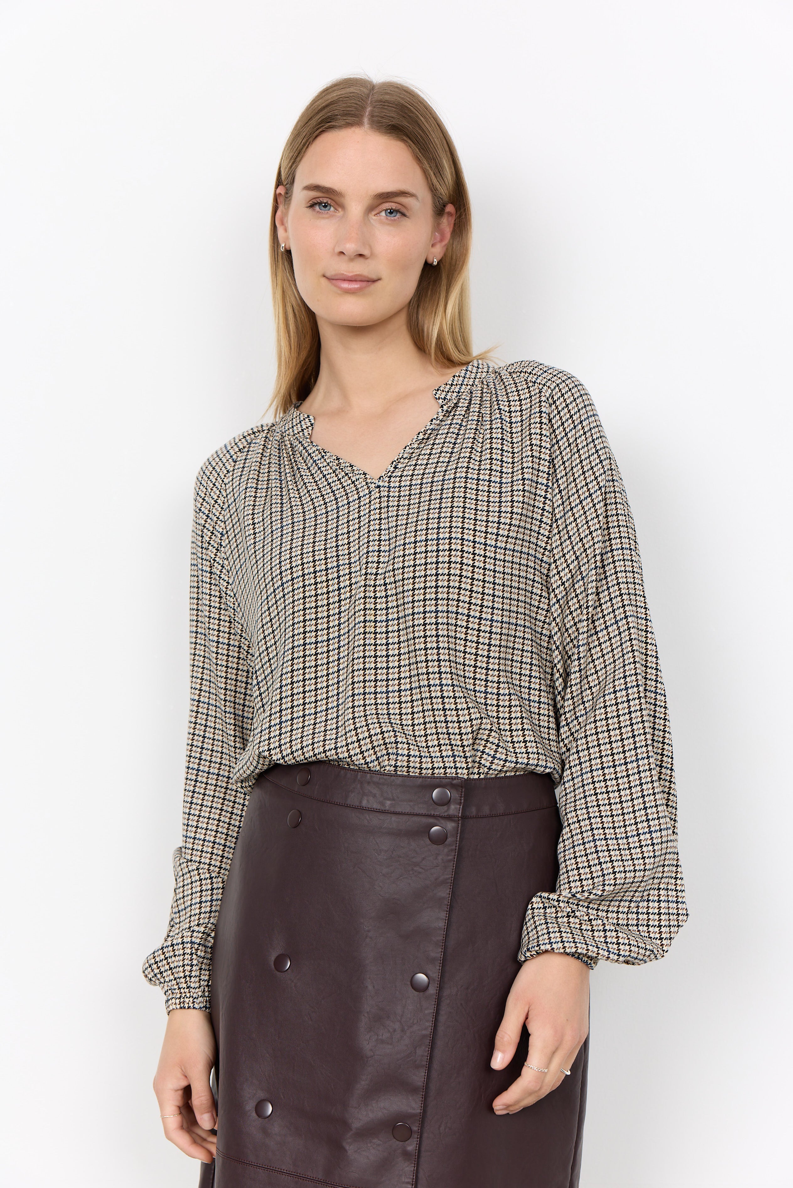 Halia V-Neck Checked Print Blouse