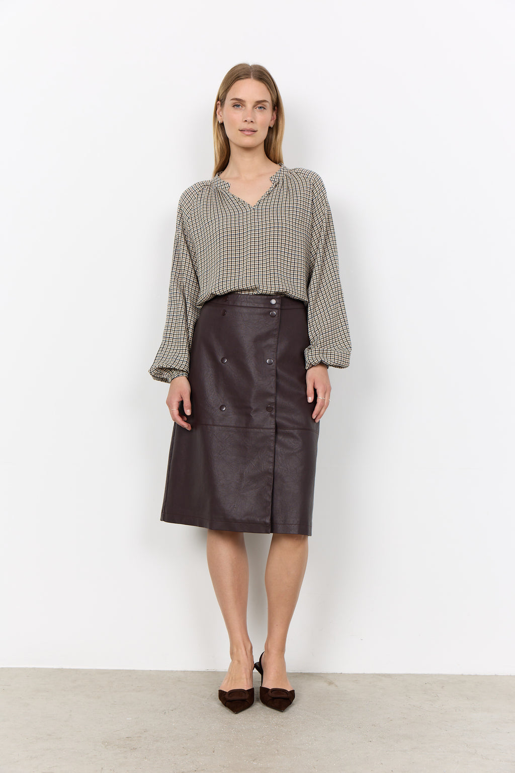 Halia V-Neck Checked Print Blouse