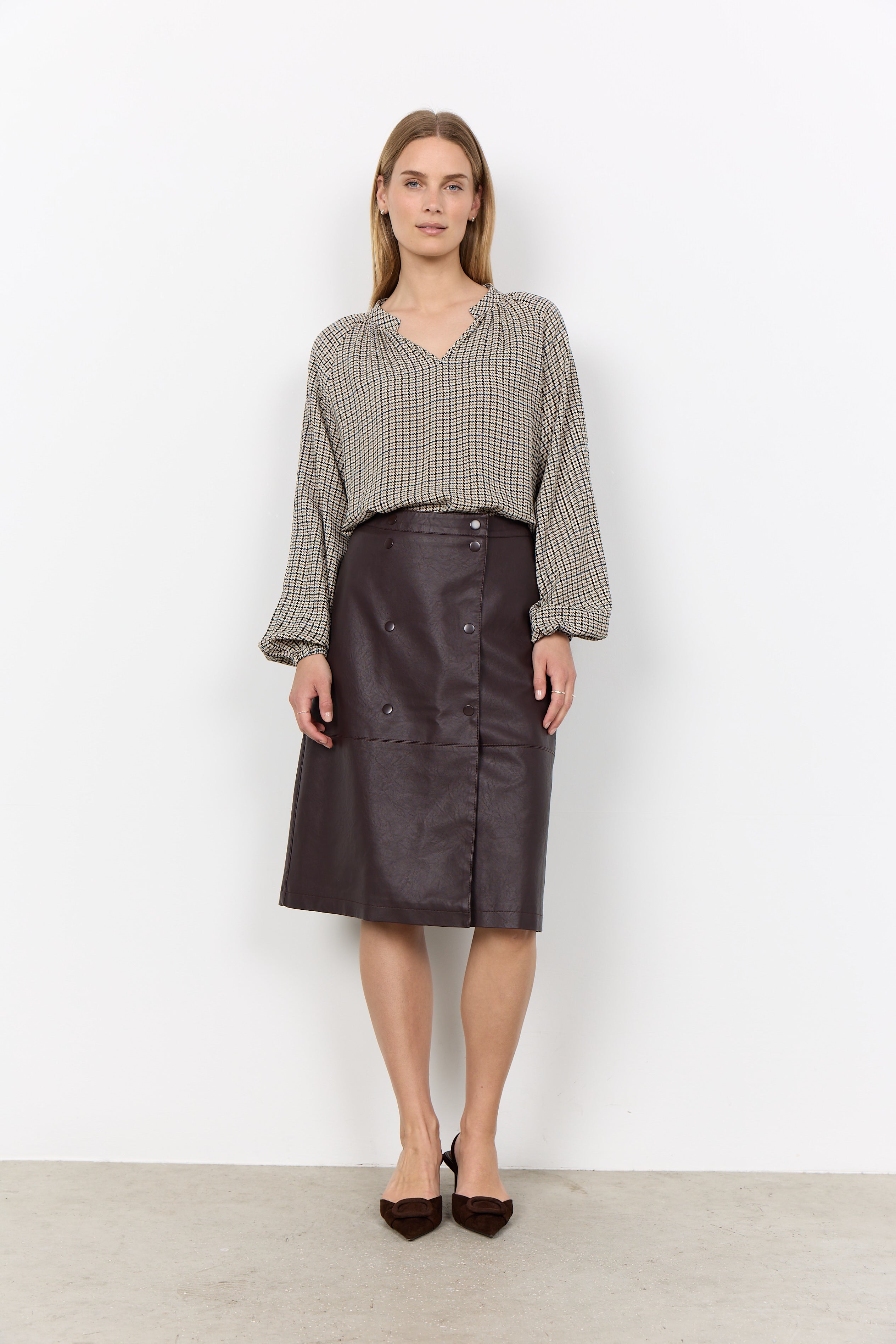 Halia V-Neck Checked Print Blouse