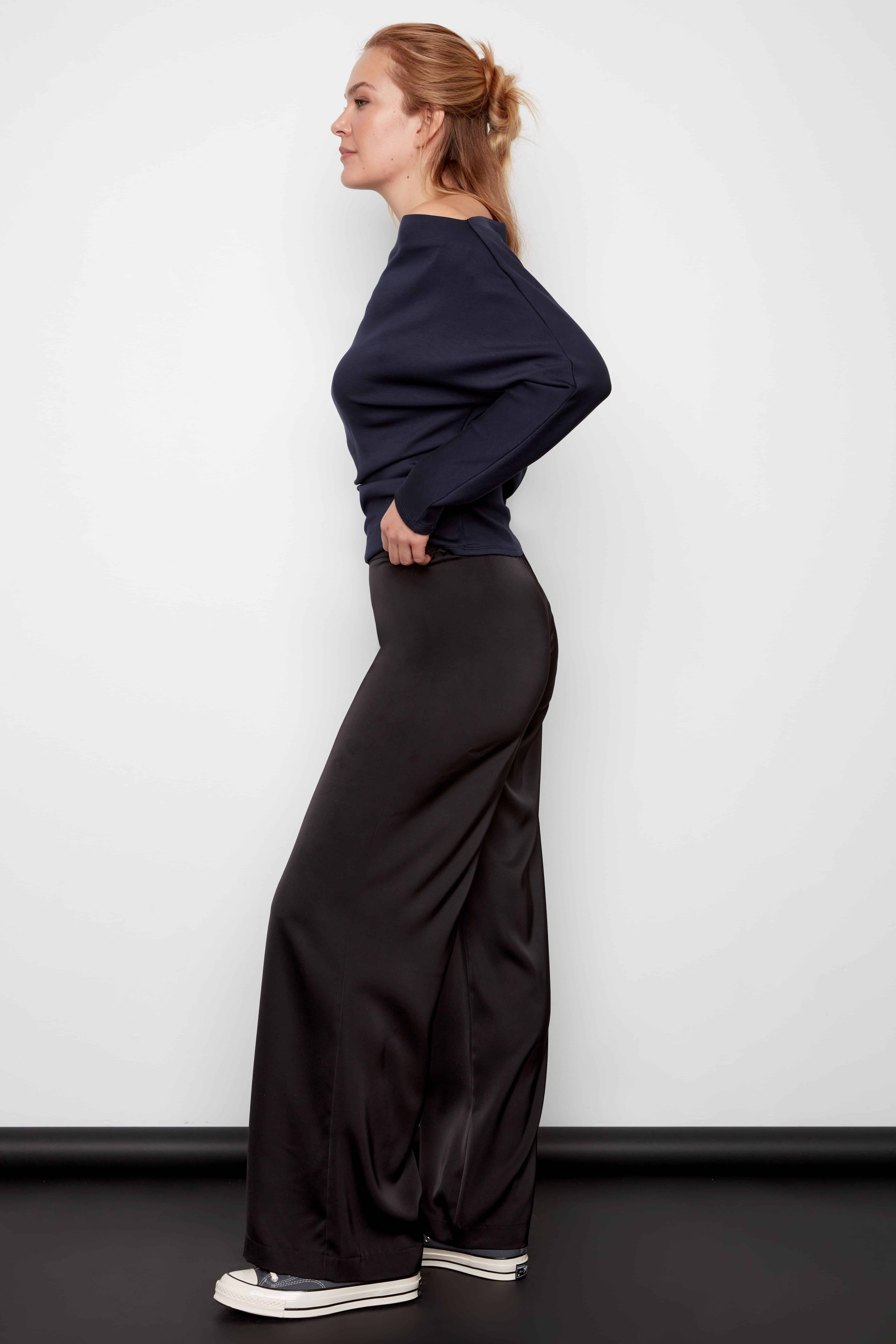 Dimitra Solid Satin Wide-Leg Pant
