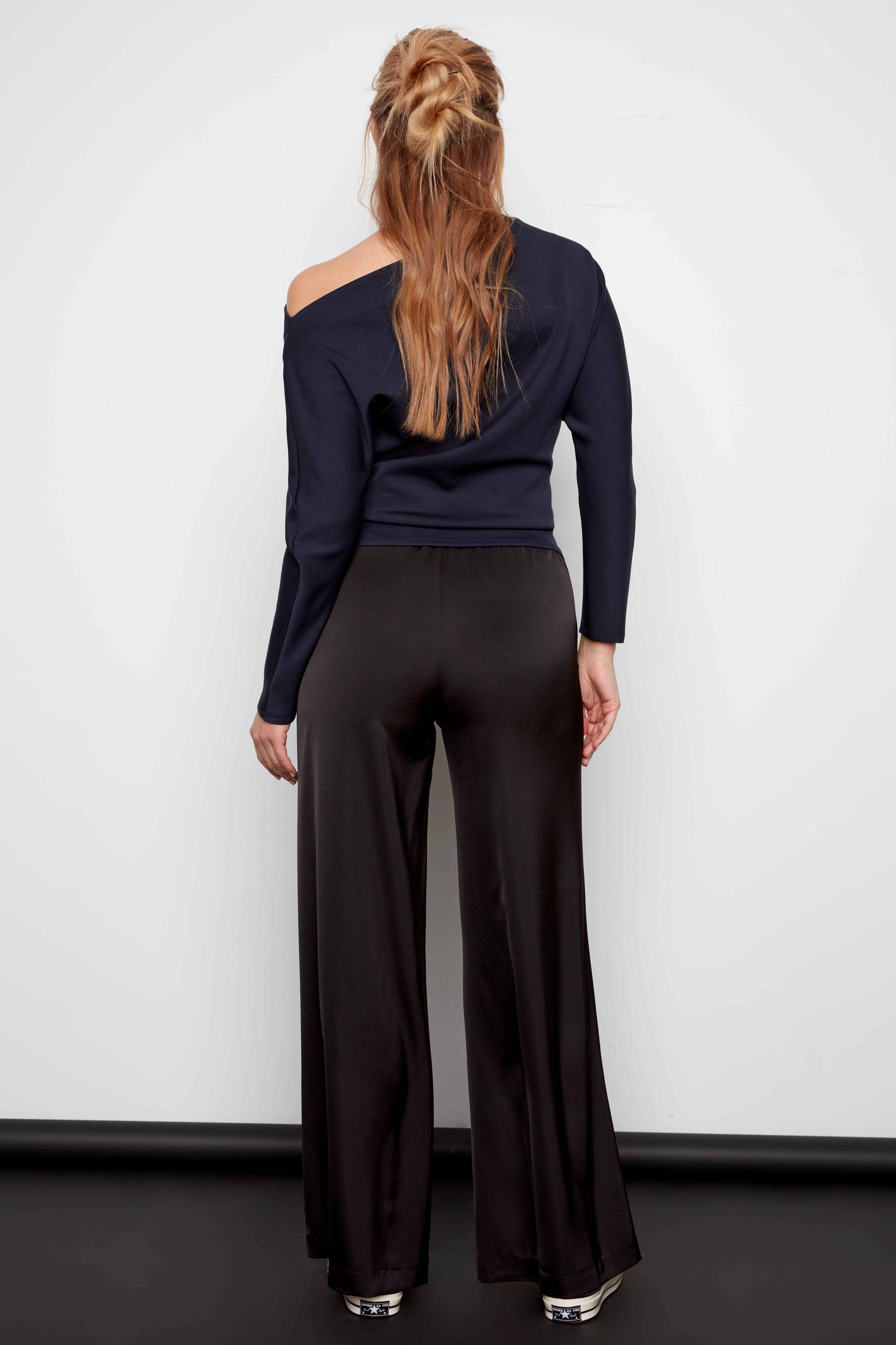 Dimitra Solid Satin Wide-Leg Pant