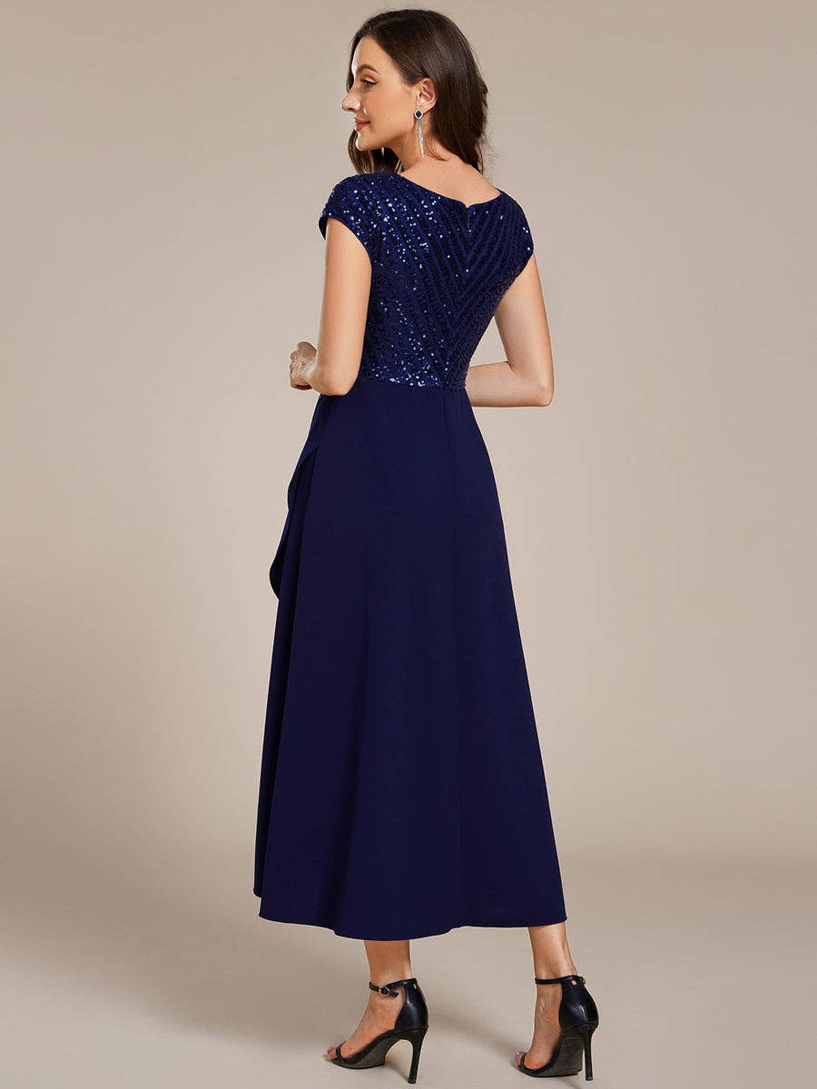 Asymmetrical Hem V-Neck Formal Evening Dress