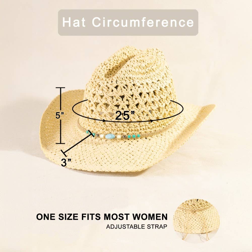 Braided Beads Straw Cowboy Hat