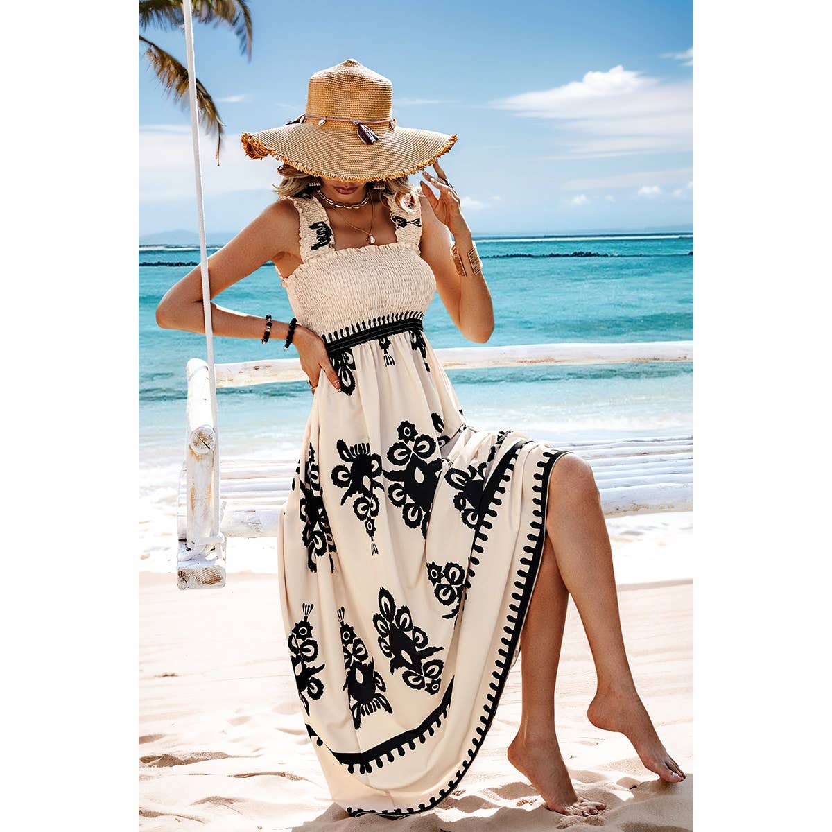 Square Neck Sleeveless High Waist Dress