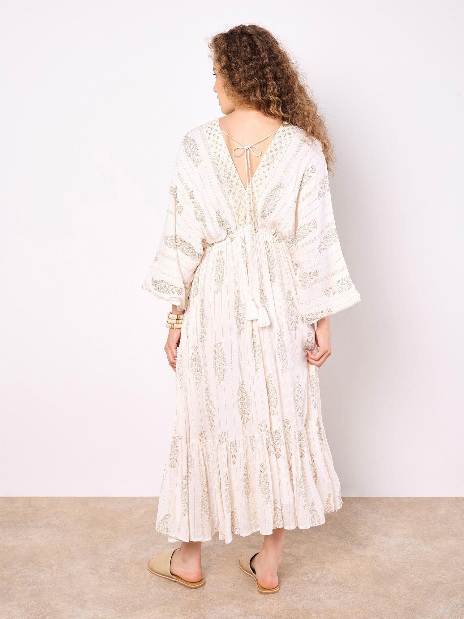 Gold Shimmer Paisley Midi Dress