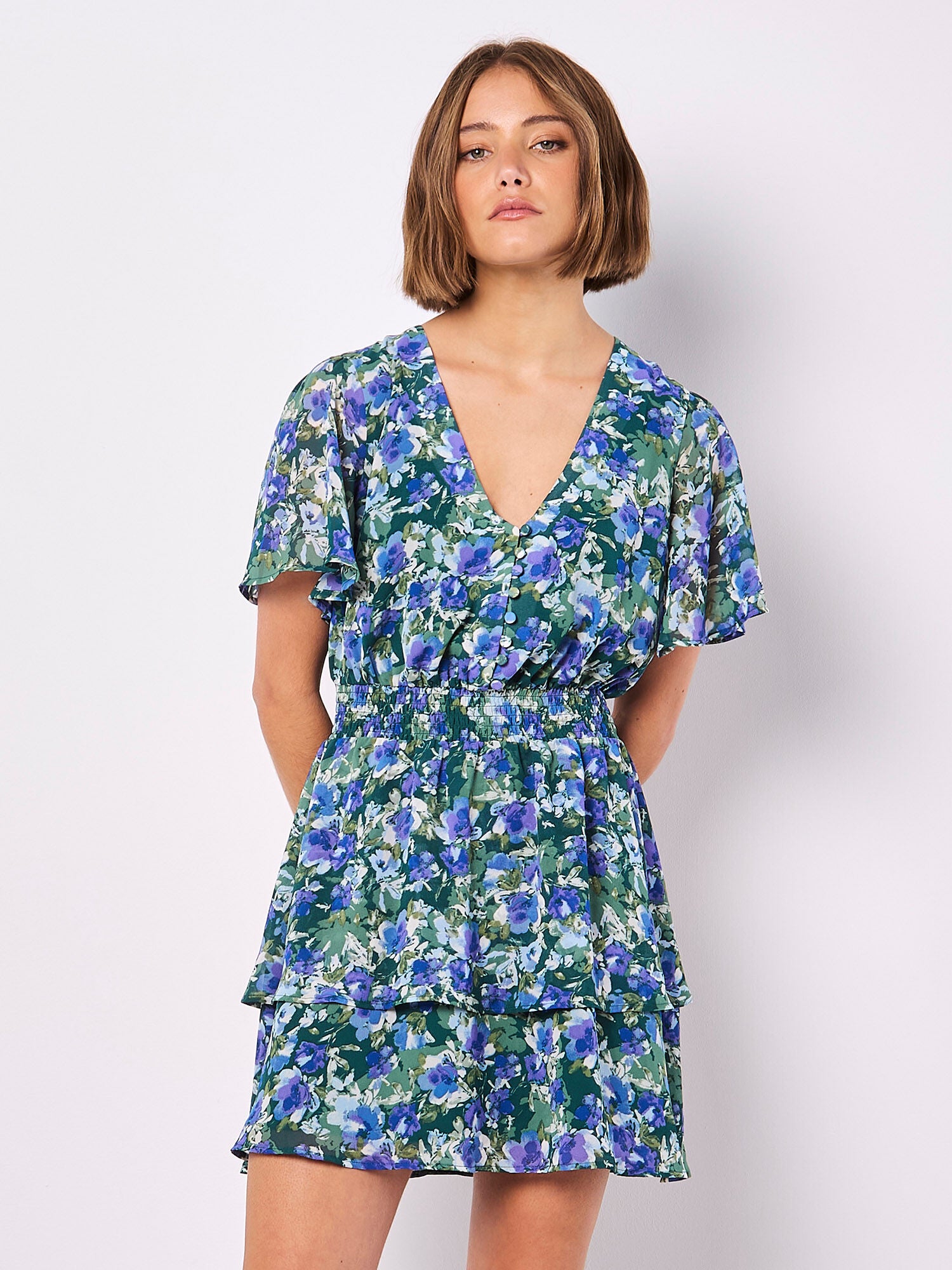 Watercolour Floral Chiffon Mini Dress