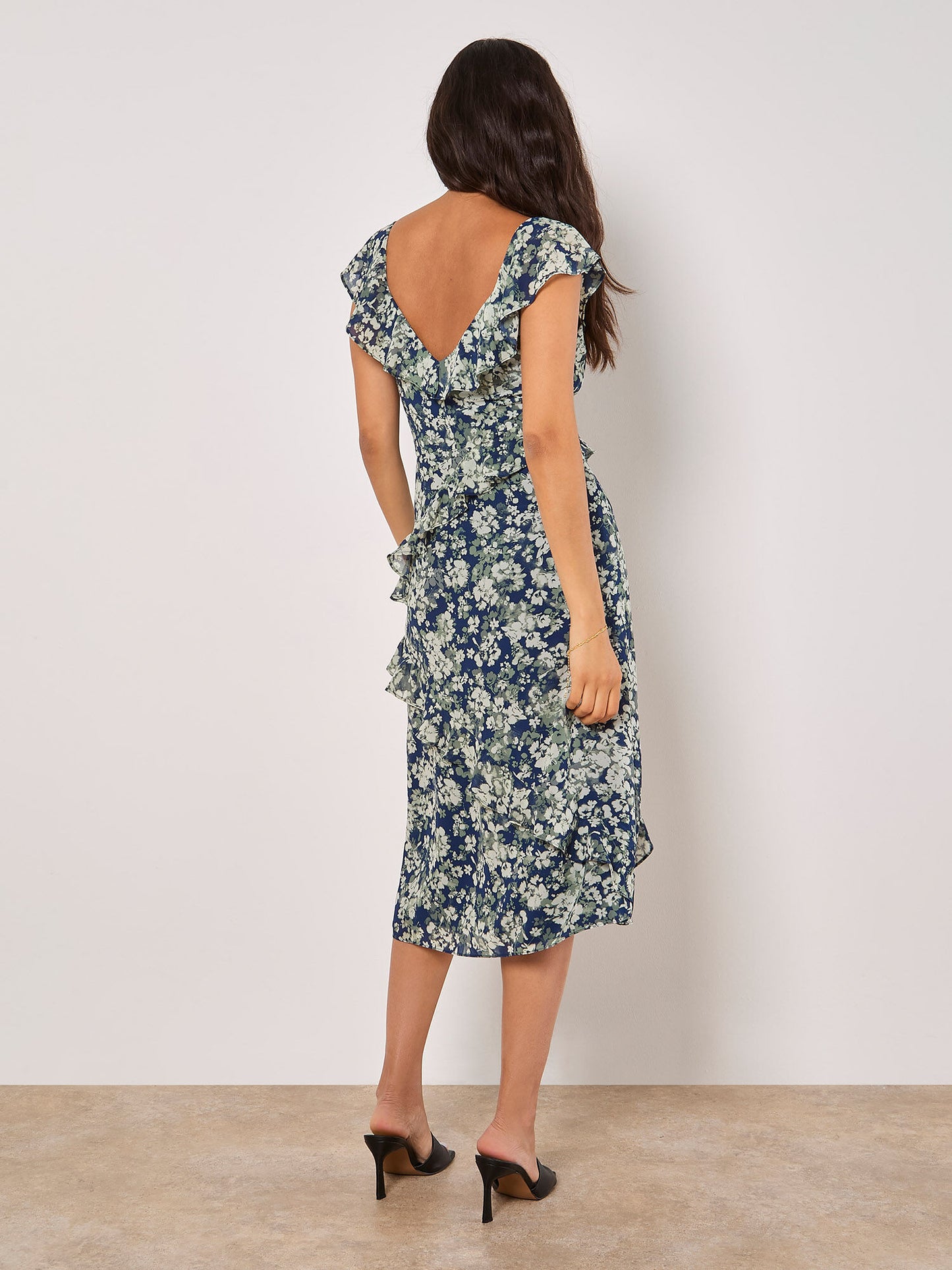 Floral Asymmetric Ruffle Midi Dress