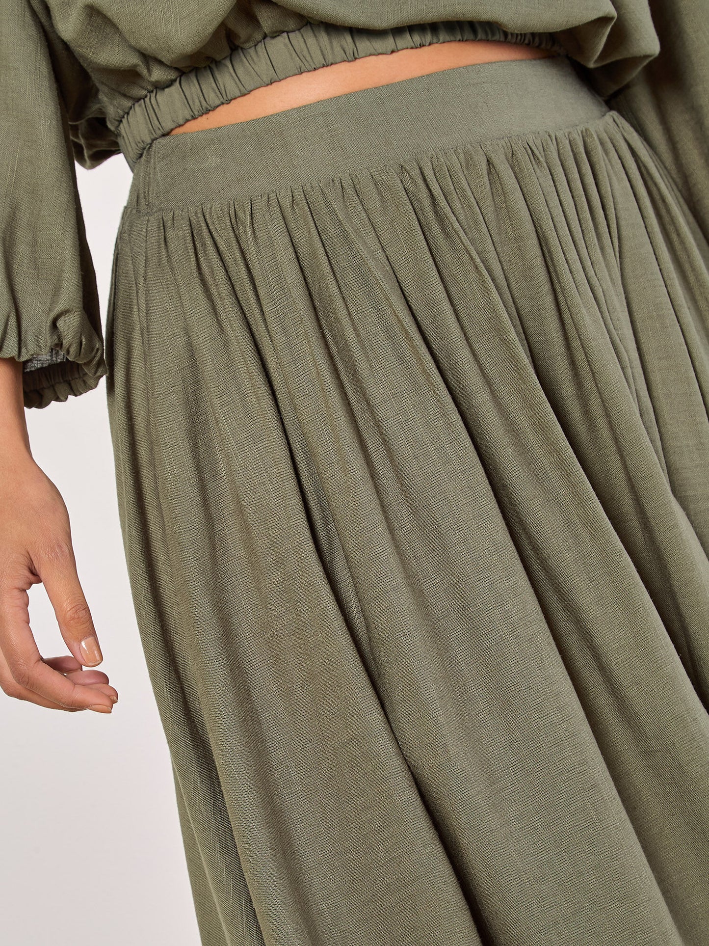 Linen Pleated Midi Skirt