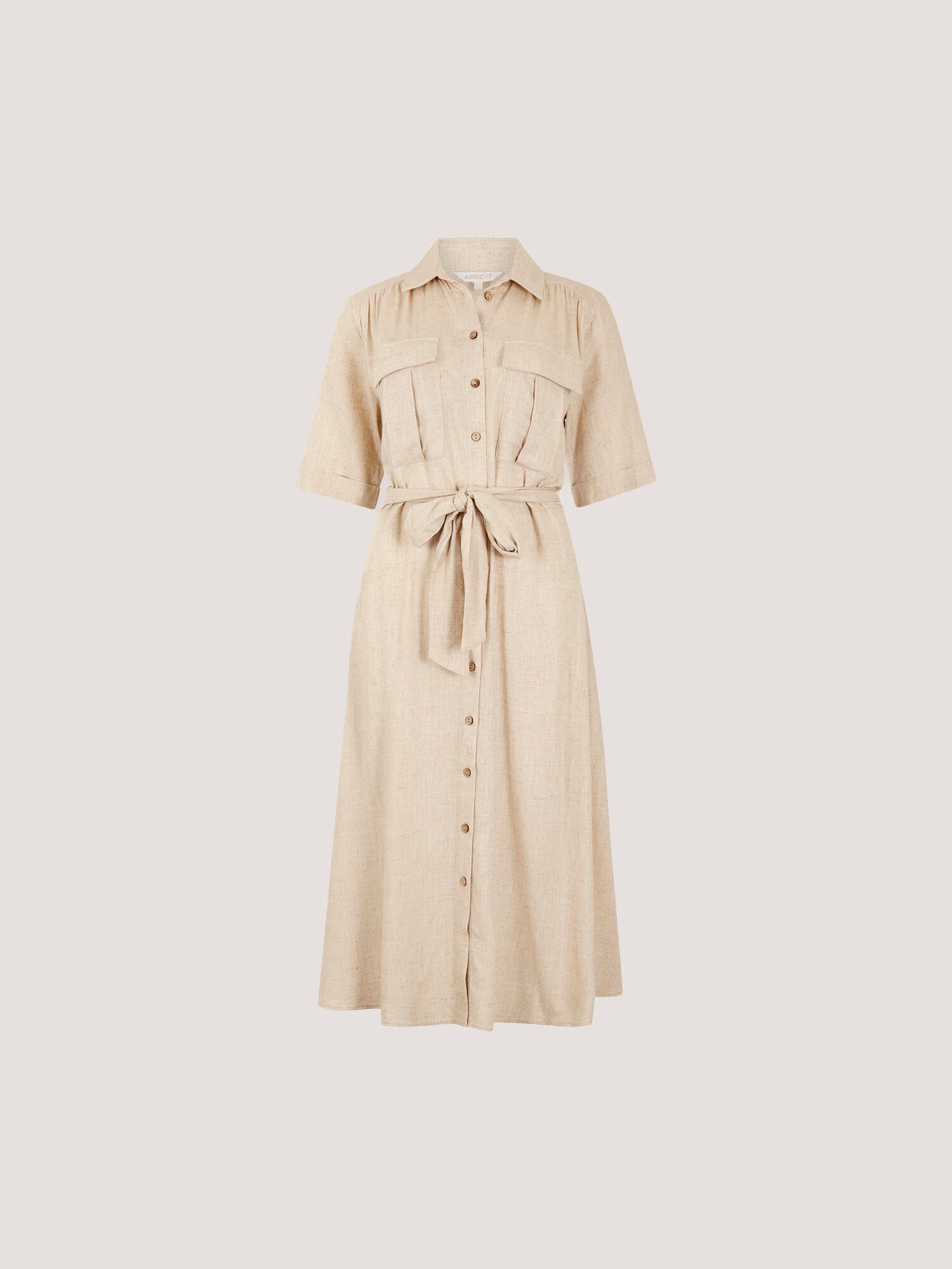 Linen Blend Utility Shirt Midi Dress