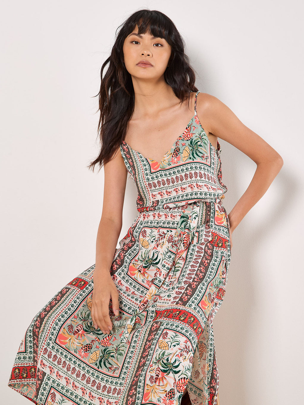 Tropical Print Camisole Midi Dress