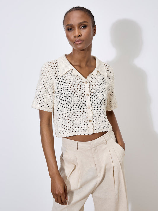 Floral Cotton Crochet Button Top