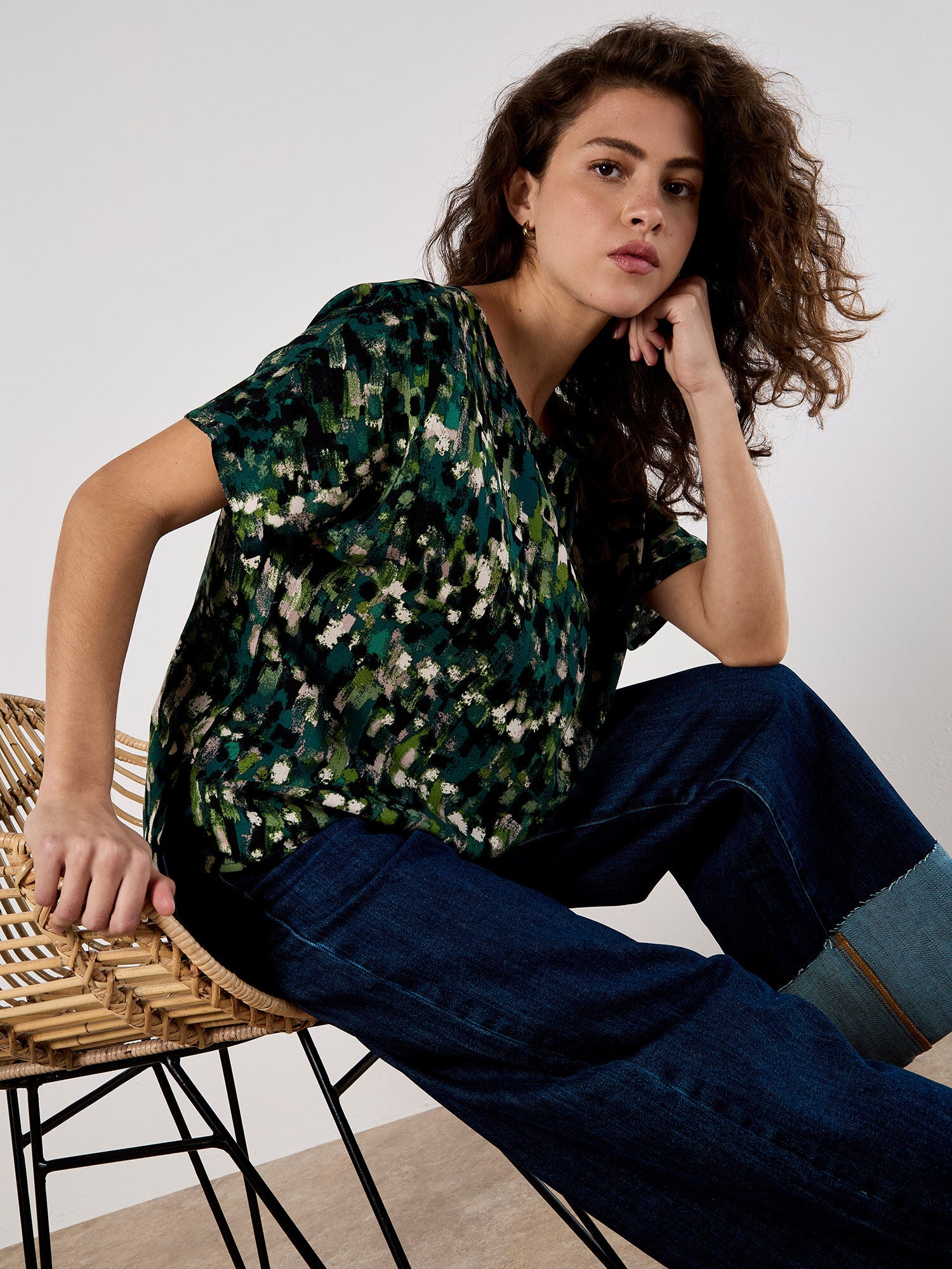 Abstract Brushstroke Batwing Top
