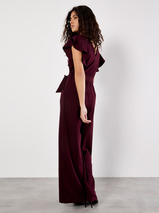 Ruffle Sleeve Pleat Detail Jumpsuit