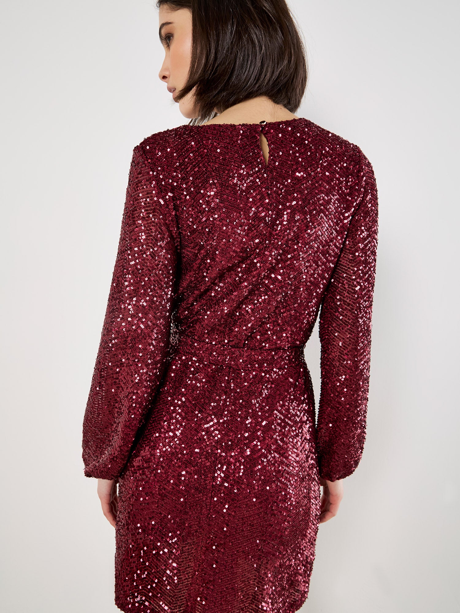 Chevron Sequin Belted Mini Dress