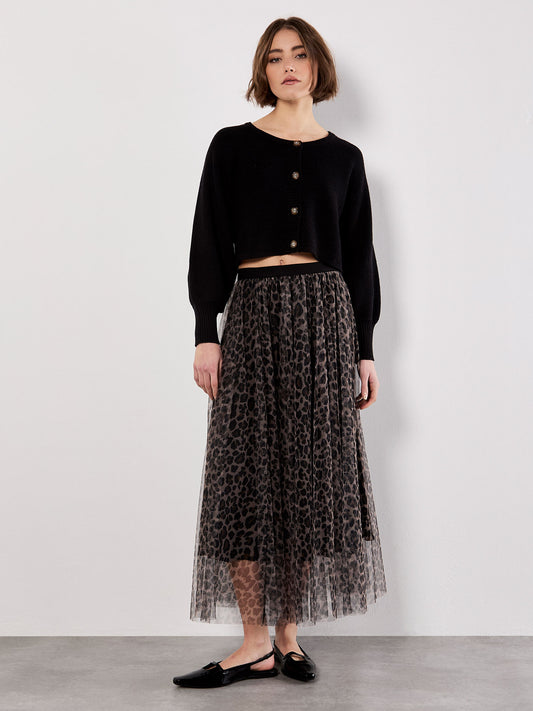 Leopard Tulle Midi Skirt