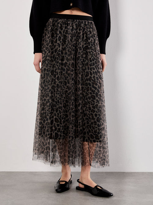 Leopard Tulle Midi Skirt