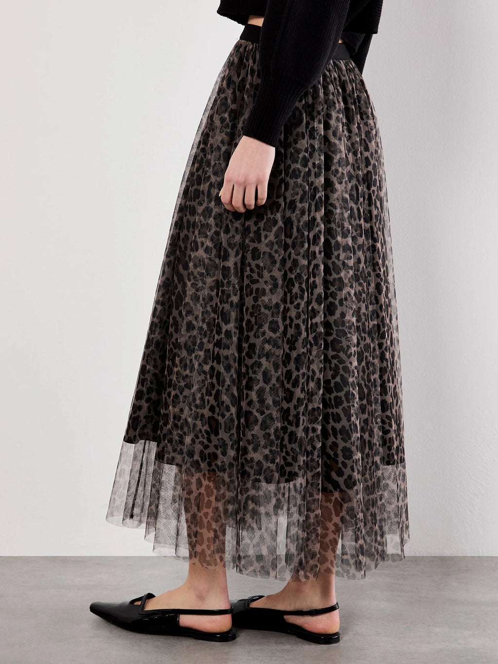 Leopard Tulle Midi Skirt