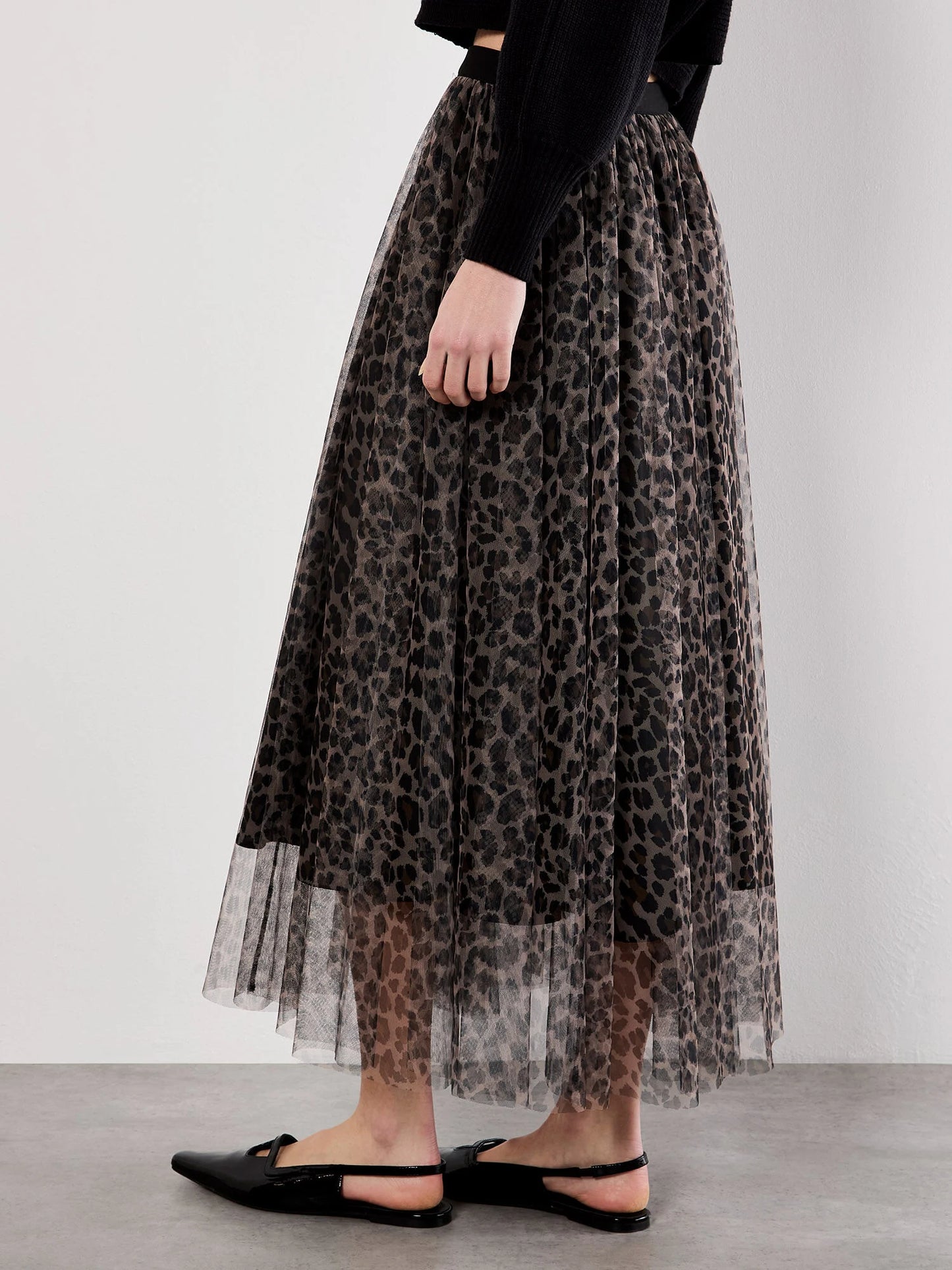 Leopard Tulle Midi Skirt