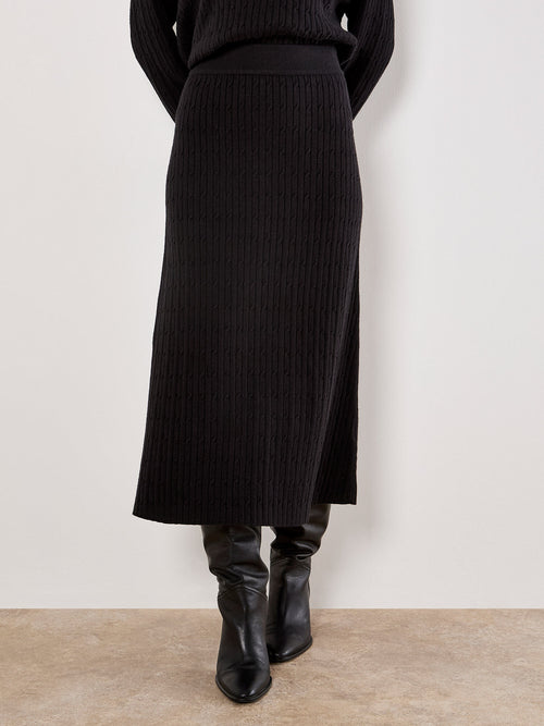 Fine Gauge Cable Knit Midi Skirt
