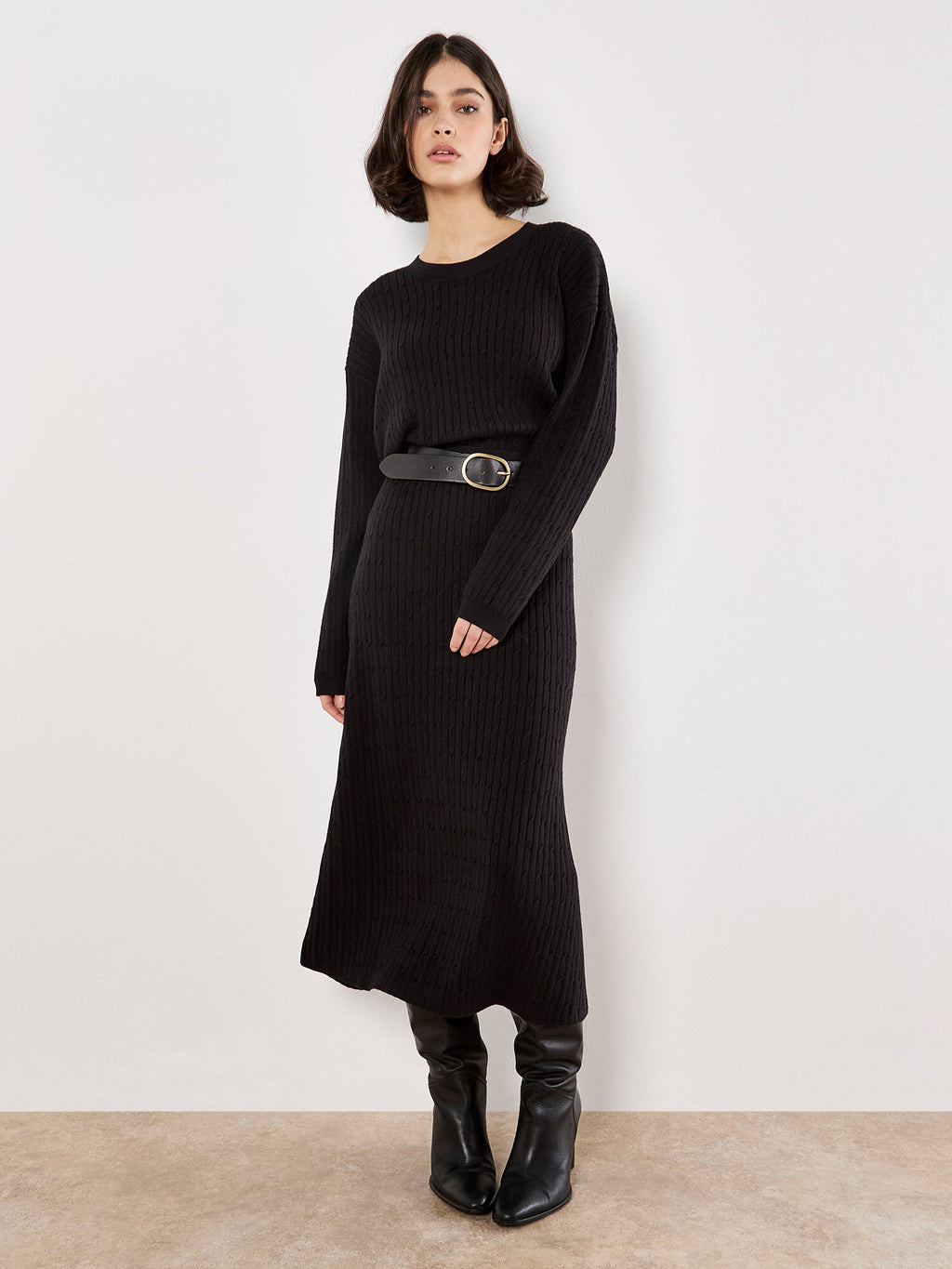 Fine Gauge Cable Knit Midi Skirt