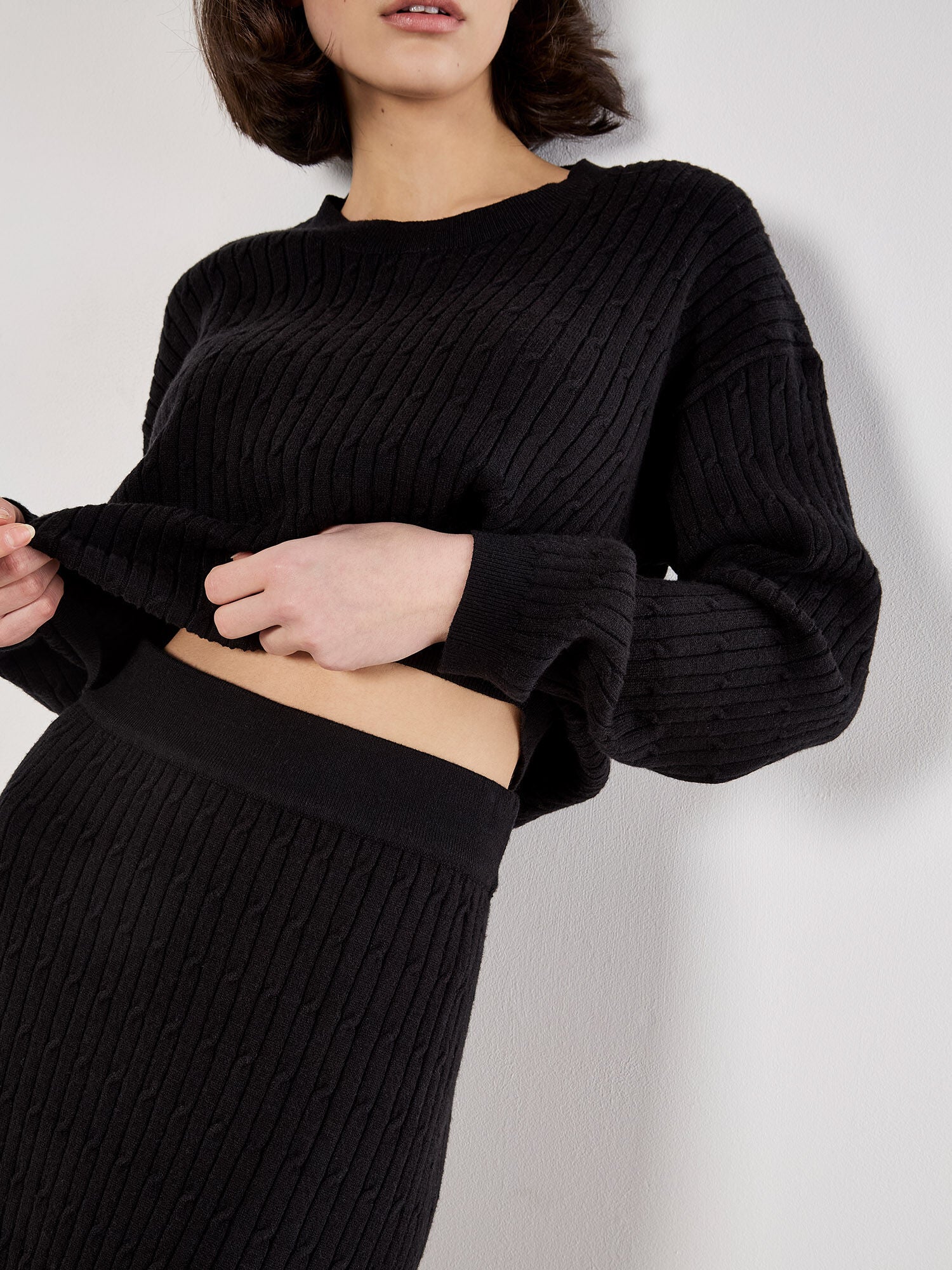 Fine Gauge Cable Knit Midi Skirt