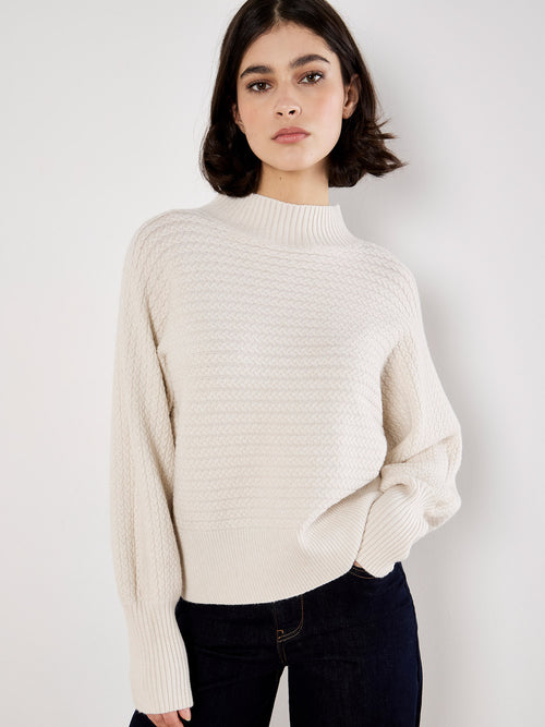 High Neck Twisted Cable Batwing Sweater