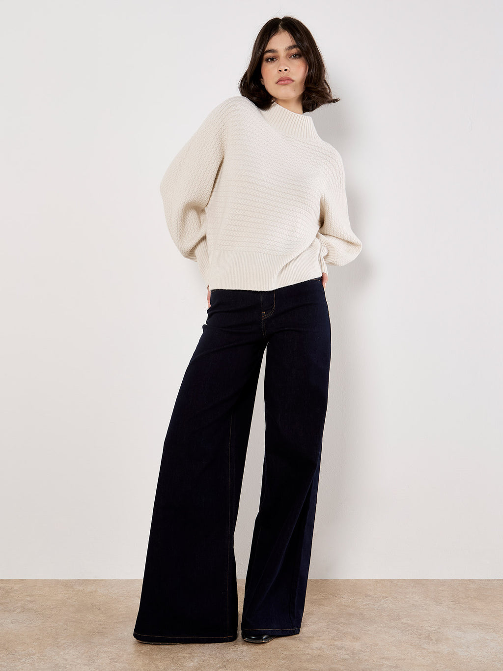 High Neck Twisted Cable Batwing Sweater
