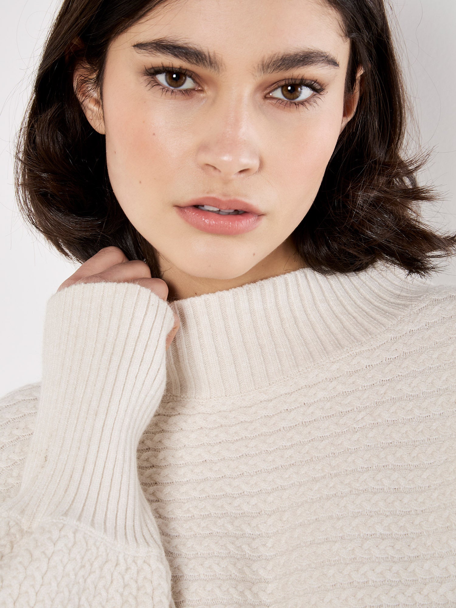 High Neck Twisted Cable Batwing Sweater