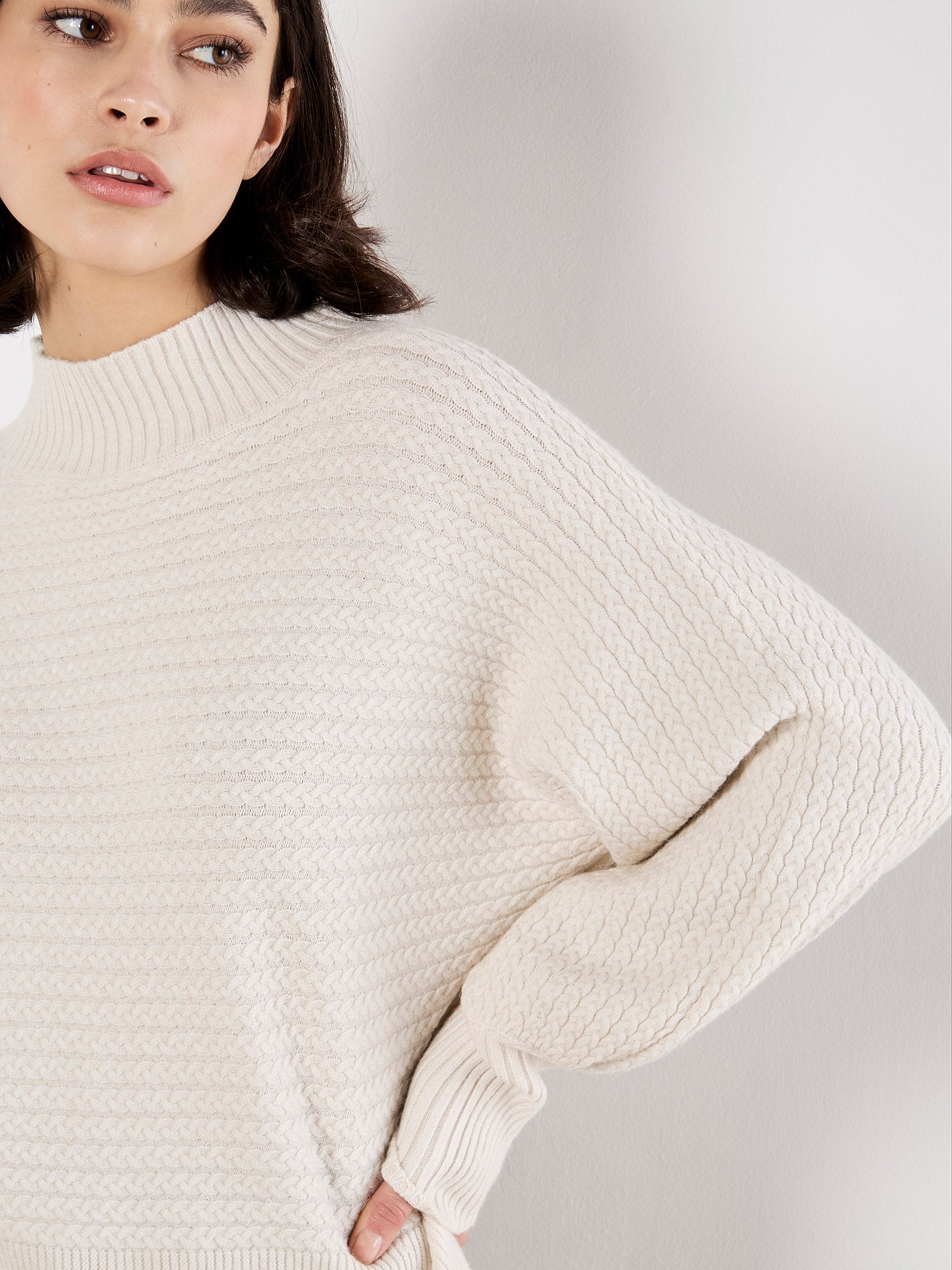 High Neck Twisted Cable Batwing Sweater