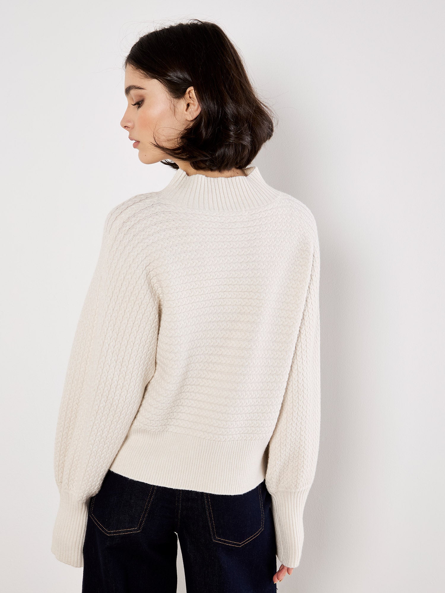 High Neck Twisted Cable Batwing Sweater