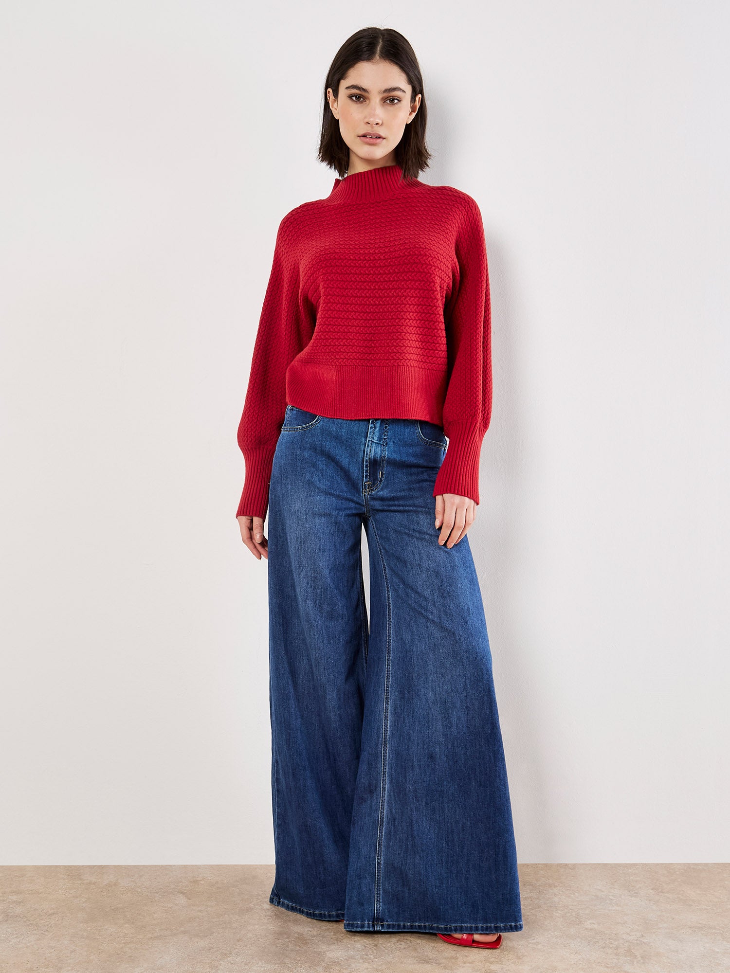 High Neck Twisted Cable Batwing Sweater