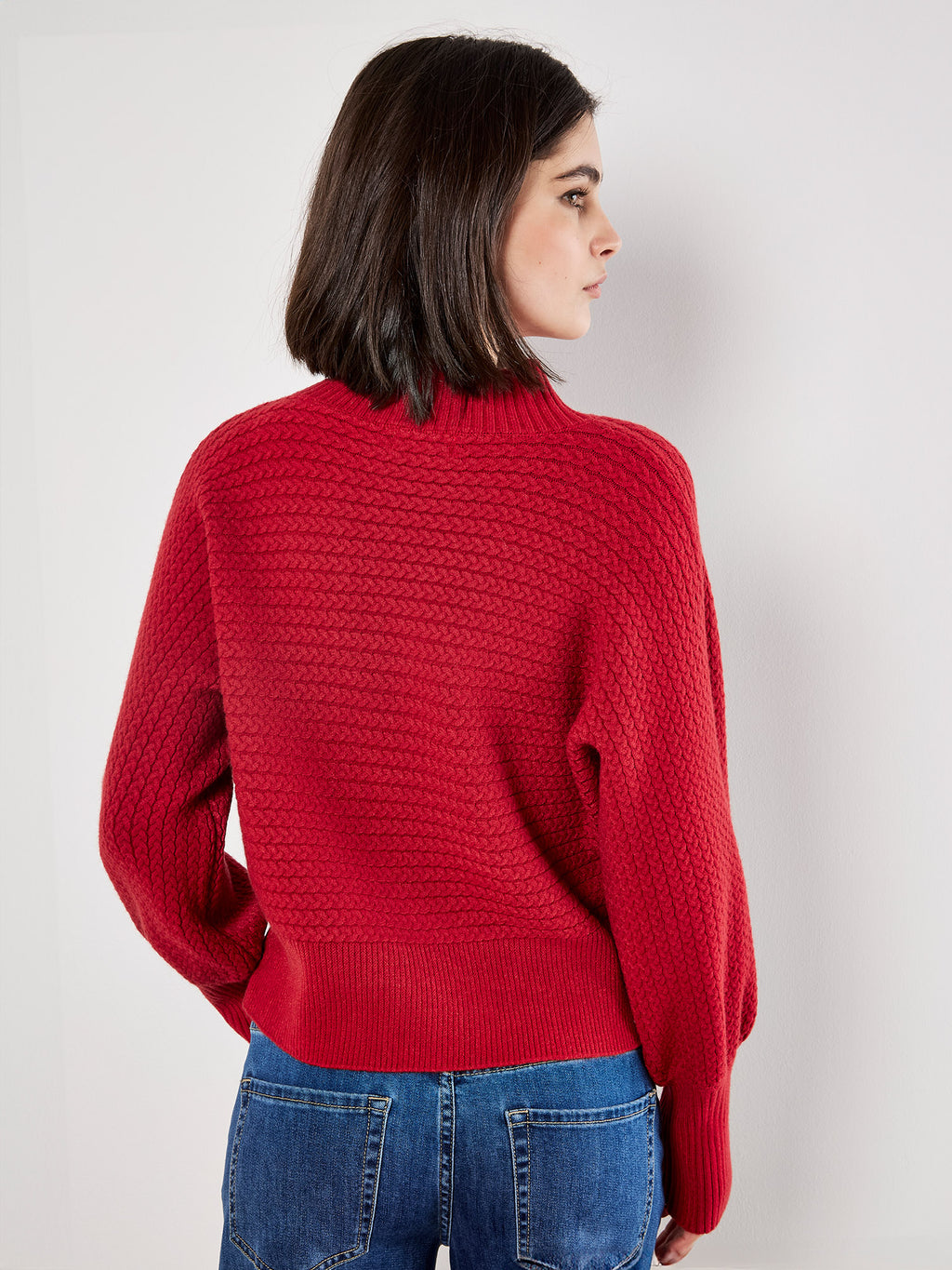 High Neck Twisted Cable Batwing Sweater