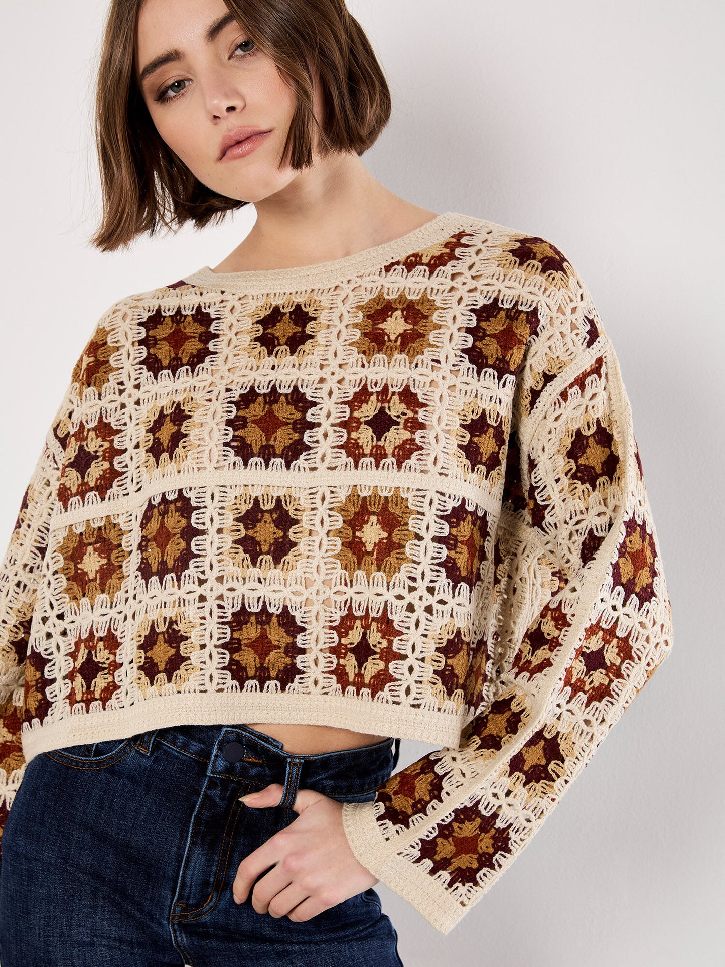 Crochet Squares Boxy Cropped Jumper