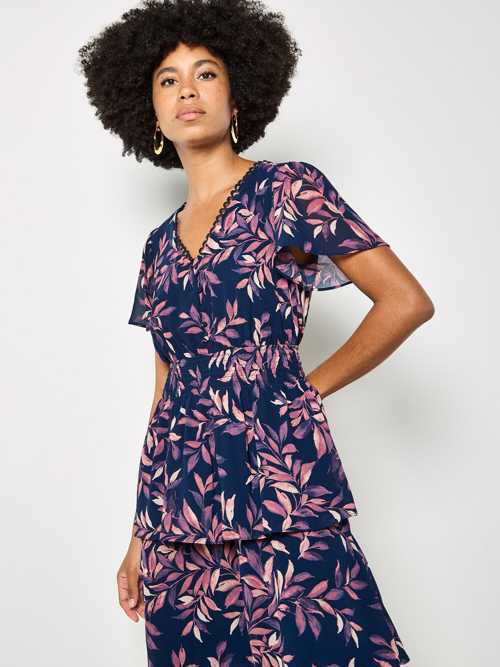 Watercolour Leaves Chiffon Tiered Maxi Dress