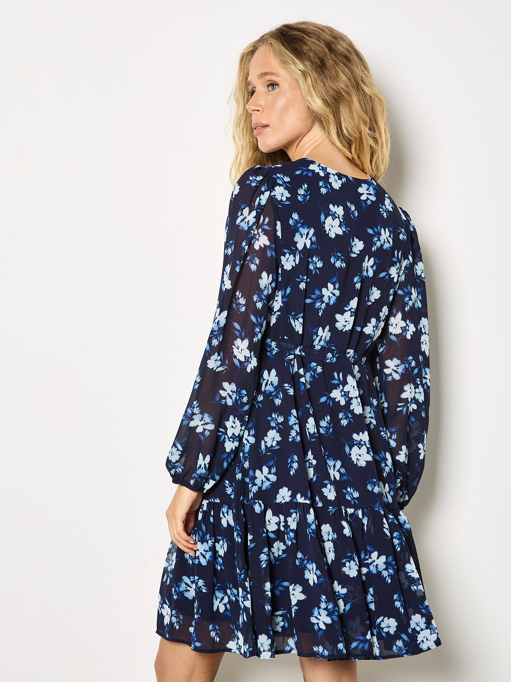 Chiffon Long Sleeve Floral Print Mini Dress