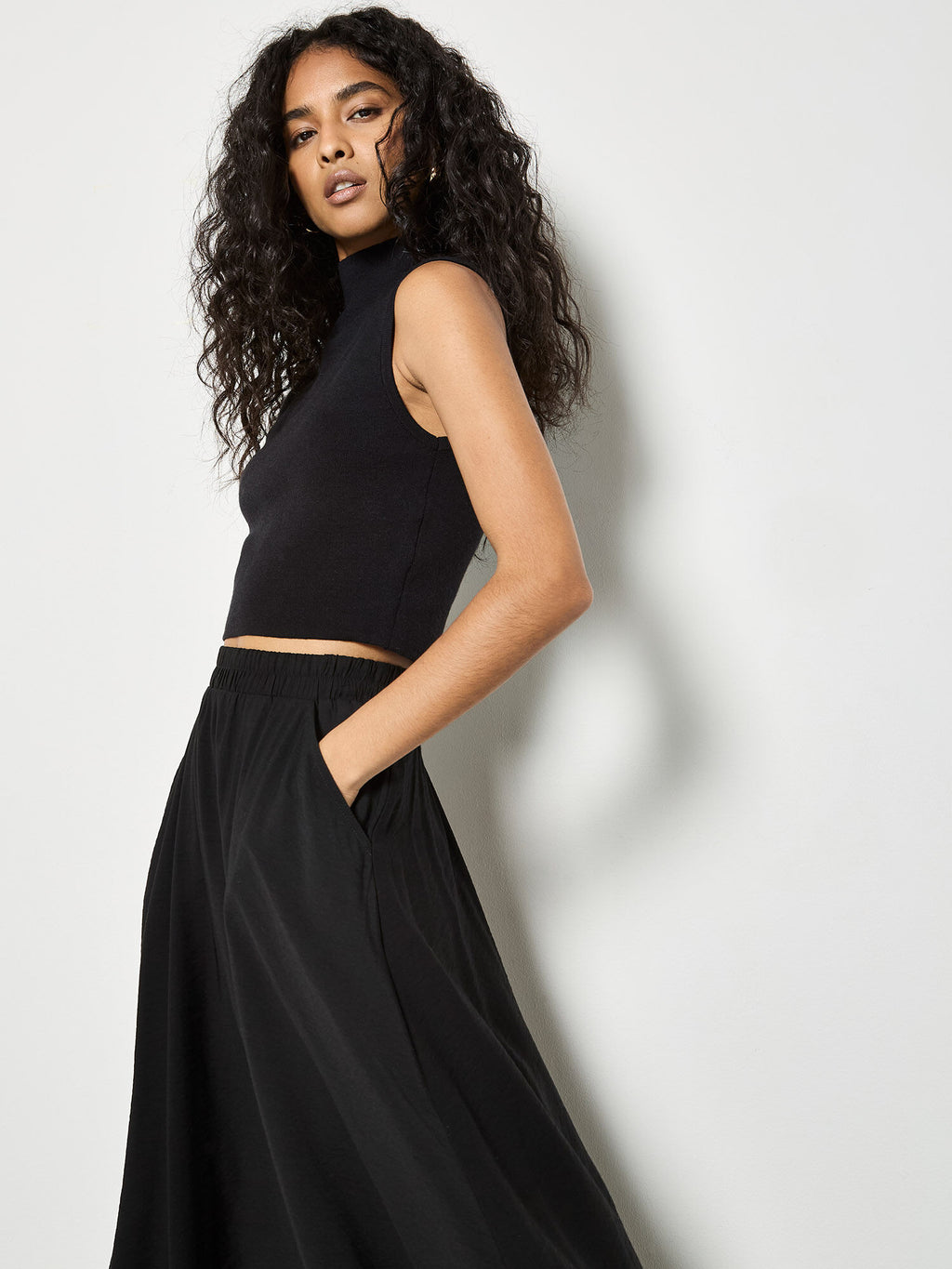 A-Line Crepe Textured Midi Skirt