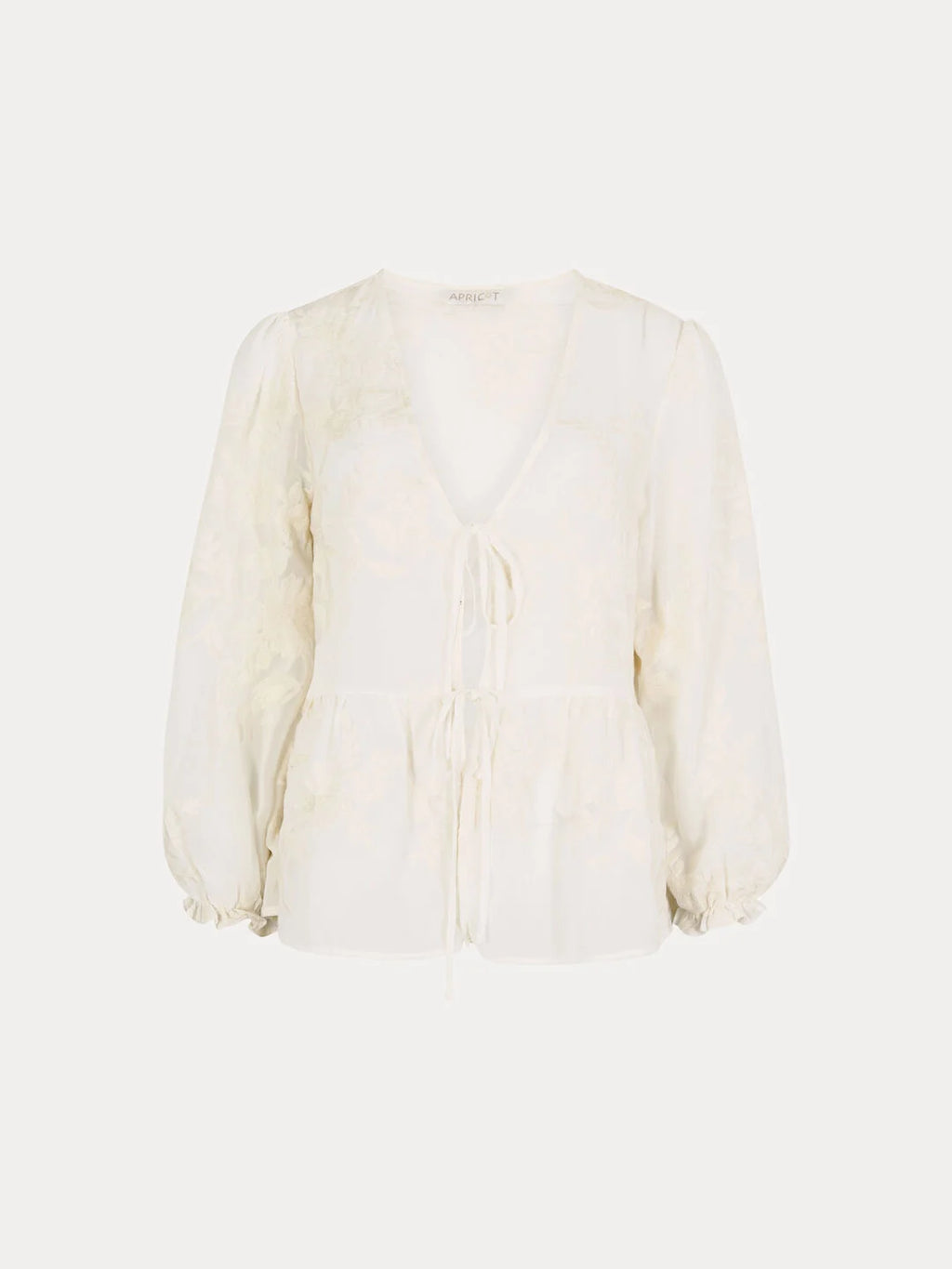 Embroidered Chiffon Tie Front Peplum Top